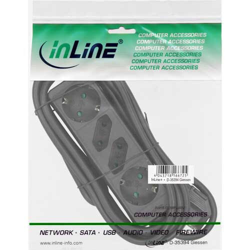 InLine Socket strip - 4-way - 2x CEE7/3 + 2x Euro CEE 7/16 - black - 1.5m