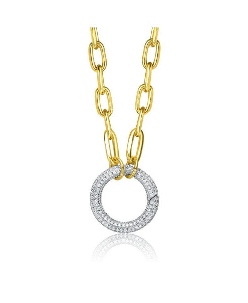 14K Yellow Trendy Gold-plated Chain with Cubic Zirconia Dazzling Circle Pendant in Sterling Silver.