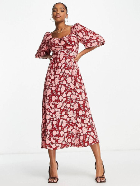 Nobody's Child Kenya puff sleeve midi dress in red floral