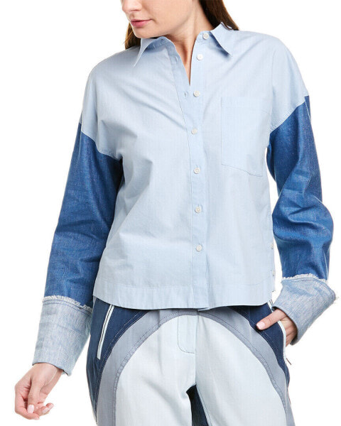 Рубашка с денимовыми рукавами из льняно-комбинированного материала DEREK LAM 10 CROSBY Женская 2