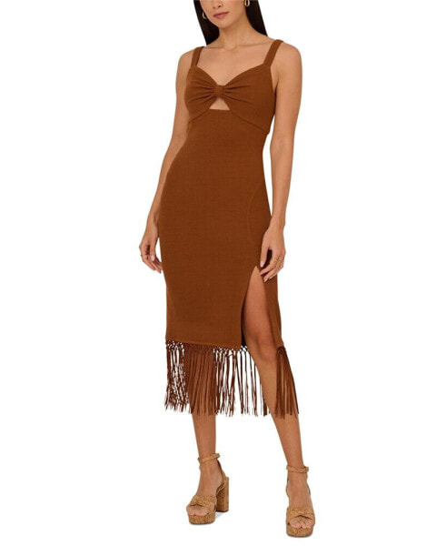 Women's Knit Fringe-Trim Midi Dress