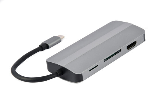 Gembird A-CM-COMBO8-02 - USB Type-C - Silver - MicroSD (TransFlash) - SD - HDMI - USB 3.2 Gen 1 (3.1 Gen 1) Type-A - USB Type-C - VGA - 1.5 A - 45 mm