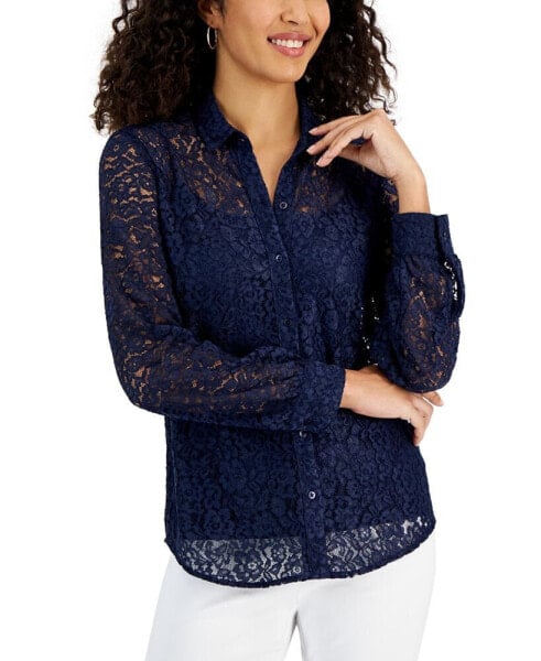 Petite Lace Camisole-Lined Blouse, Created for Macy's