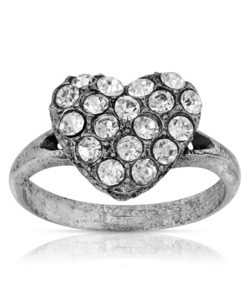 Pewter Crystal Pave Heart Ring