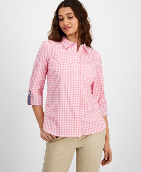 Women's Cotton Gingham Roll-Tab Shirt