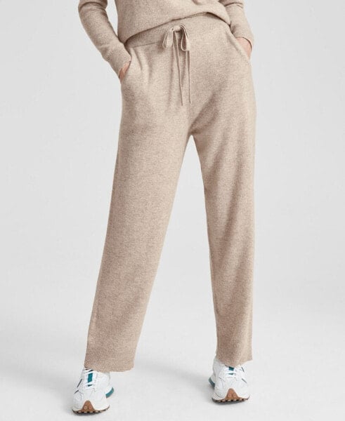 Petite Cashmere Ribbed-Trim High Rise Sweatpants