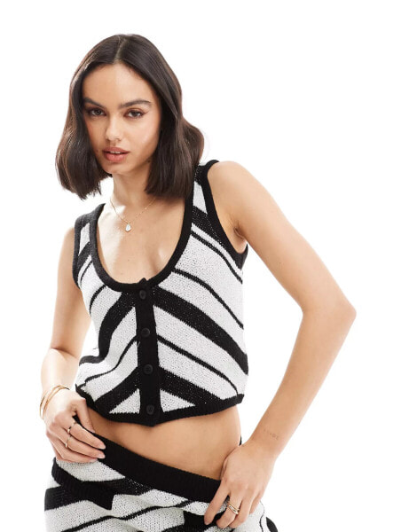 ASOS DESIGN knitted cami waistcoat top co-ord in mono stripe