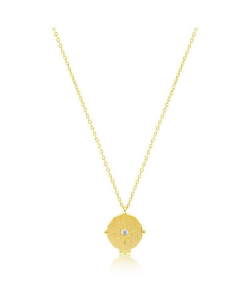 Yellow Gold Tone CZ Starburst Medallion Necklace