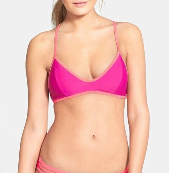 Volcom Beach Block Crop Womens Swimwear Solid Pink Strappy Bikini Top Size XL
