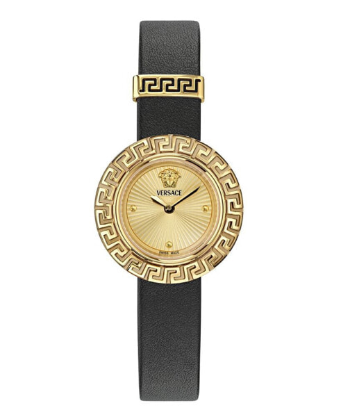 Women's Swiss Black Leather Strap Watch 28mm