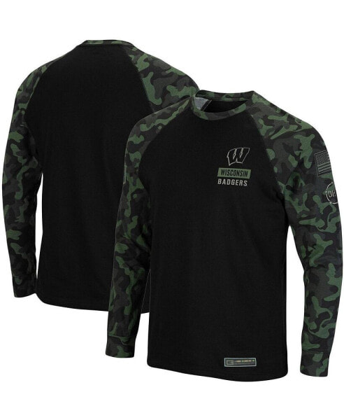 Men's Black Wisconsin Badgers OHT Military-Inspired Appreciation Camo Raglan Long Sleeve T-shirt