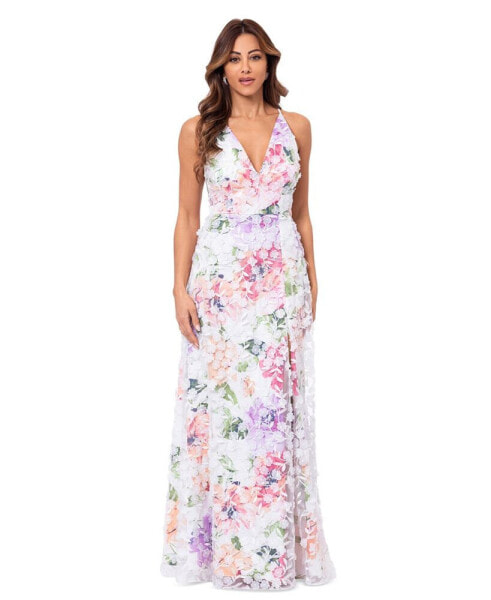 Women's 3D-Appliqué Floral-Print Gown