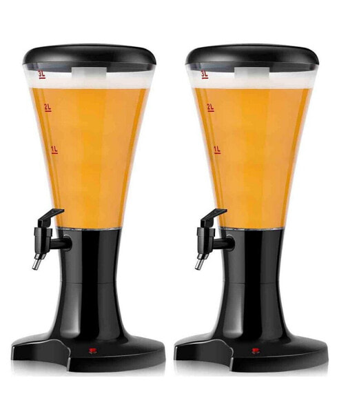 Set of 2 Cold Draft Beer Tower Dispenser 3L Plastic w/LED Lights New