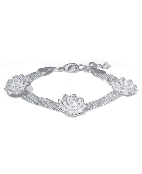 Triple Rose Flower Bracelet in Silver Plate or 18k Gold Plated