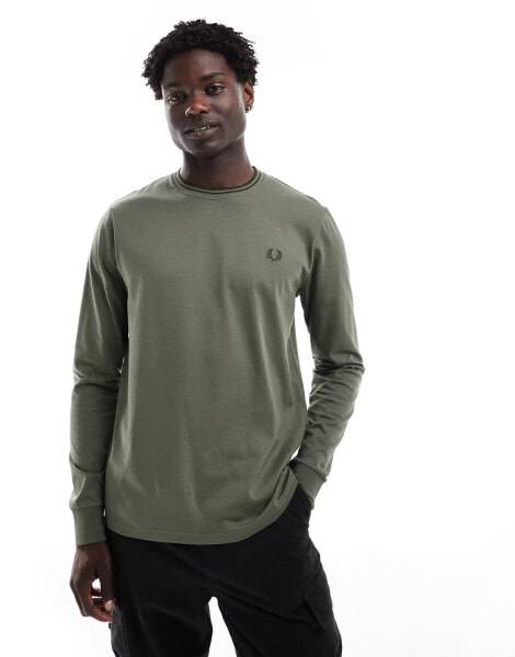 Fred Perry twin tipped long sleeve t-shirt in khaki green