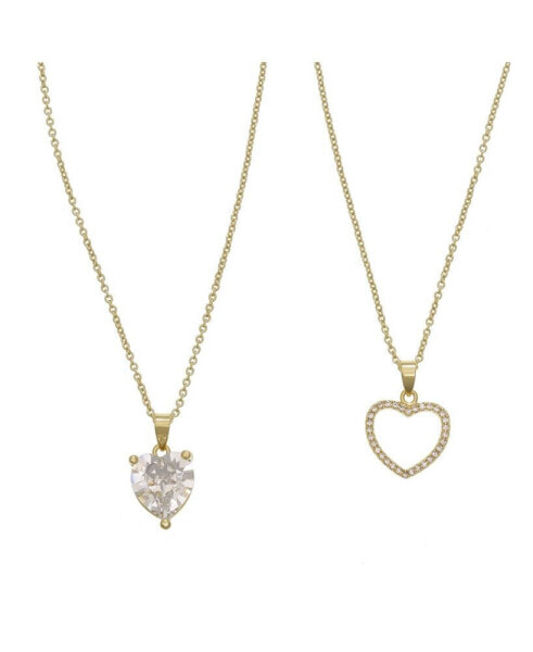 Women's Heart Pendant with Crystal Stones Necklace Set, 2 Piece