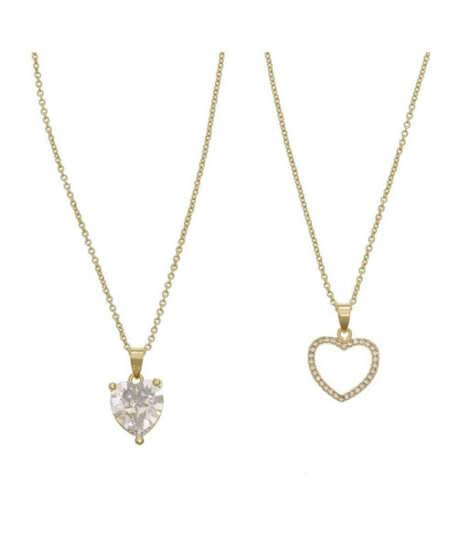 FAO Schwarz women's Heart Pendant with Crystal Stones Necklace Set, 2 Piece