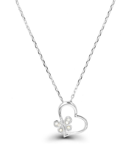 Cubic Zirconia Butterfly and Heart Necklace (1/20 ct. t.w.) in Sterling Silver