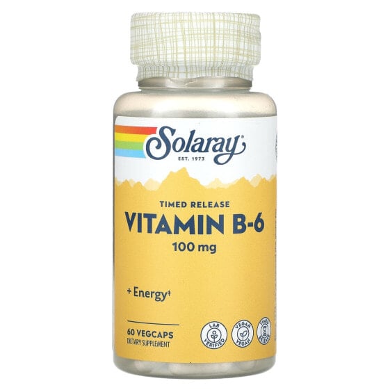 Витамины группы B от SOLARAY - Витамин B-6 с удлененным высвобождением, 100 мг, 60 капсул