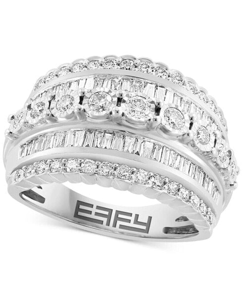 EFFY® Diamond Round & Baguette Multirow Statement Ring (1-1/5 ct. t.w.) in 14k White Gold