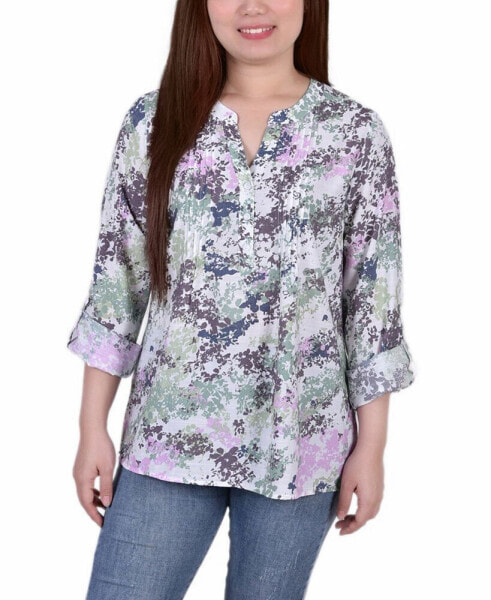 Petite Size 3/4 Roll Tab Sleeve Blouse Top