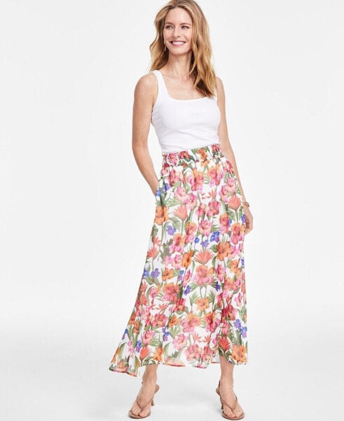 Women's Floral-Print Pull-On Flared Maxi Skirt, Created for Macy's