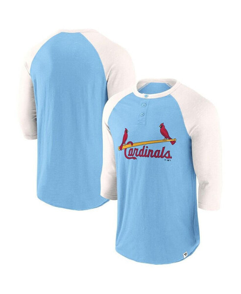 Men's Light Blue/Cream St. Louis Cardinals Historical Win 3/4-Sleeve Henley T-Shirt