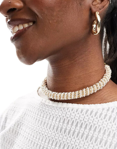 ASOS DESIGN torque choker with faux pearl and gold bead detail