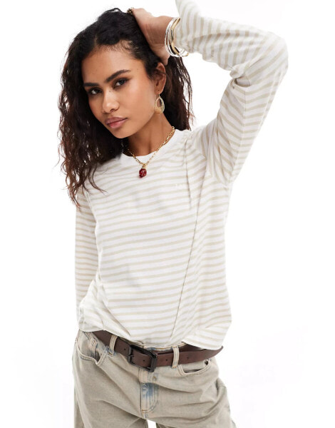 Lee Jeans long sleeve tee in white and oatmeal stripe