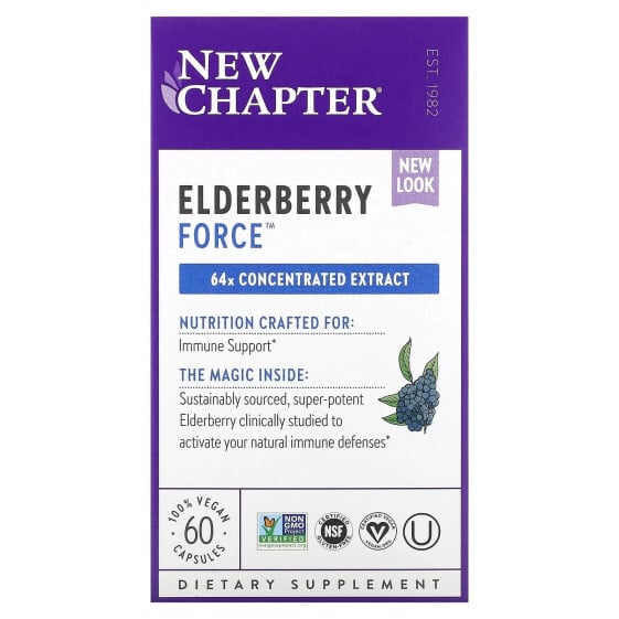 New Chapter, Elderberry Force, 60 веганских капсул