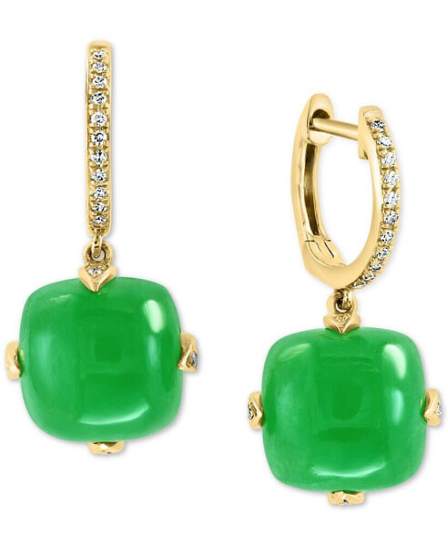 EFFY® Dyed Green Jade & Diamond (1/6 ct. t.w.) Hoop Drop Earrings in 14k Gold