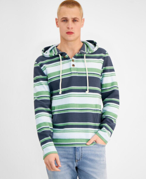 Men's Farley Striped Button-Placket Long Sleeve Hoodie, Created for Macy's