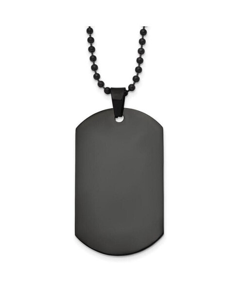 Polished Black IP-plated Dog Tag on a Ball Chain Necklace