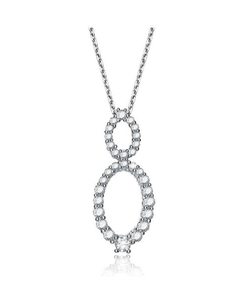 Sterling Silver White Gold Plated Oval Shape Micro Pave Cubic Zirconia Drop Pendant