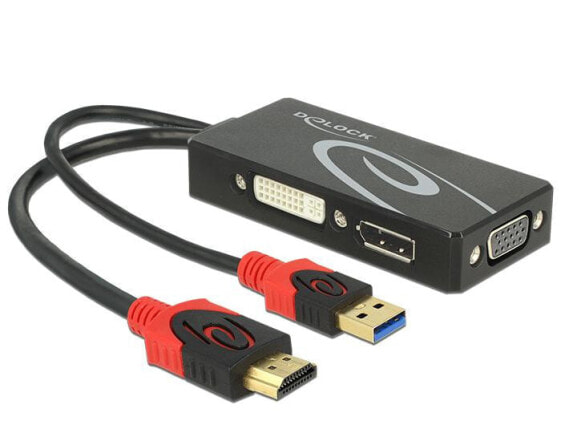 Разъемы и переходники Delock - HDMI + USB - DVI-I + VGA (D-Sub) - Male - Female - 3840 x 2160 пикселей 0,135 м