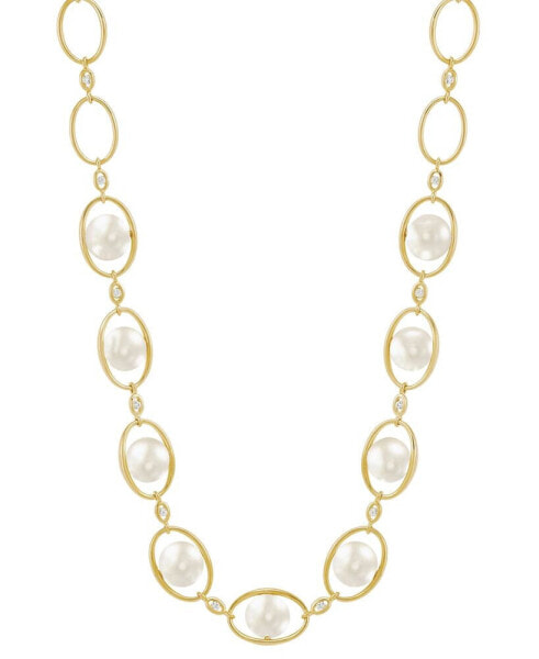 Macy's cultured Freshwater Pearl (8-8-1/2mm) & White Topaz (1/2 ct. t.w.) 18" Statement Necklace in 14k Yellow Gold-Plated Sterling Silver