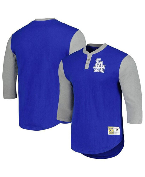 Men's Royal Los Angeles Dodgers Cooperstown Collection Legendary Slub Henley 3/4-Sleeve T-shirt