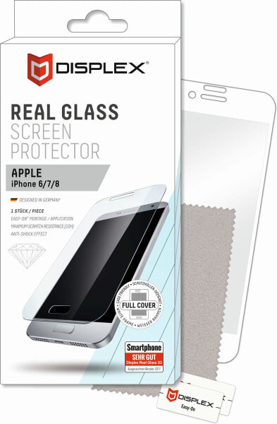 E.V.I. Displex REAL GLASS 3D - Clear screen protector - Mobile phone/Smartphone - Apple - iPhone 6/7/8 - Scratch resistant - Shock resistant - Transparent - White