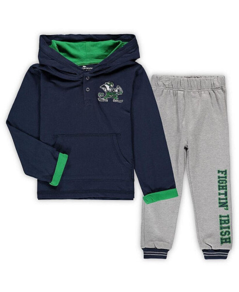 Toddler Boys Navy, Heathered Gray Notre Dame Fighting Irish Poppies Hoodie and Sweatpants Set