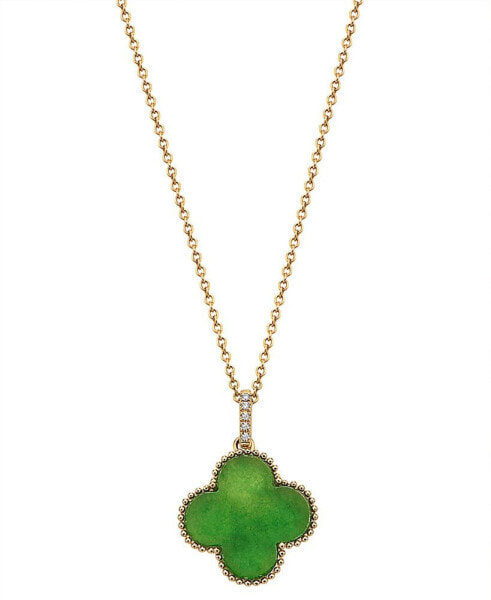 EFFY® Dyed Jade & Diamond Accent Beaded Clover 18" Pendant Necklace in 14k Gold