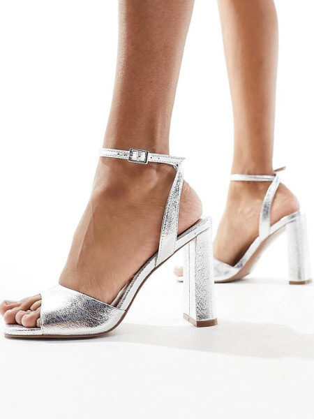 ASOS DESIGN Noah barely there block heeled sandals in silver