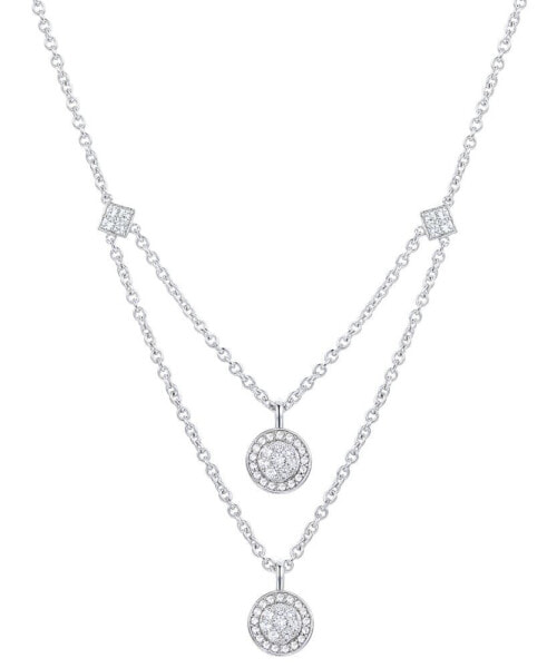 Diamond Halo Cluster Layered Pendant Necklace (1/4 ct. t.w.) in Sterling Silver, 16" + 2" extender