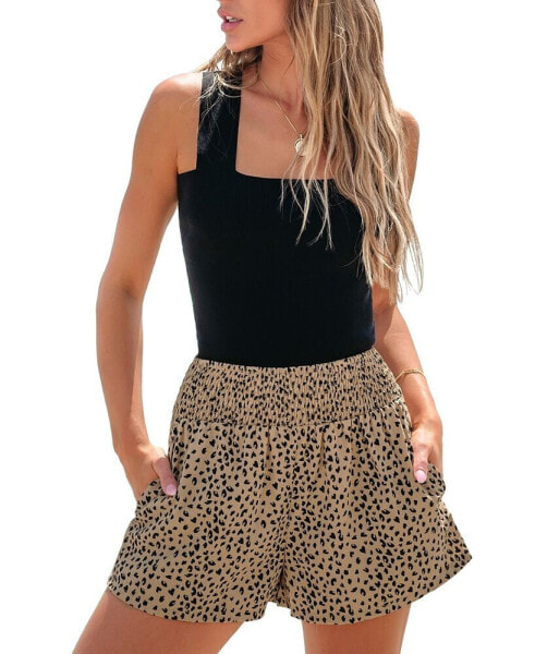 Women's Leopard Print Smocked Waist Loose Leg Shorts