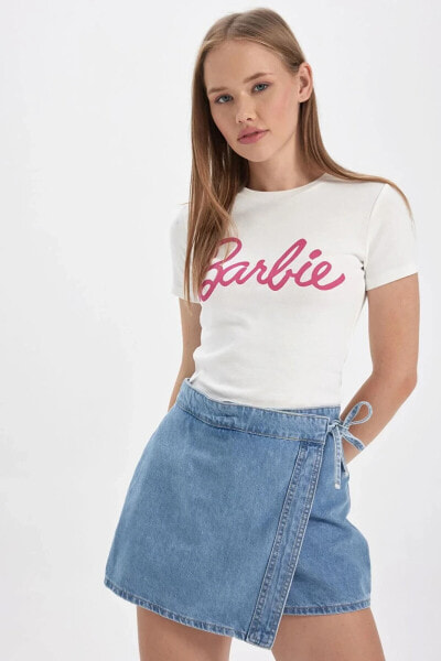 Coool Barbie Fitted Bisiklet Yaka Baskılı Kısa Kollu Tişört B1092ax23hs