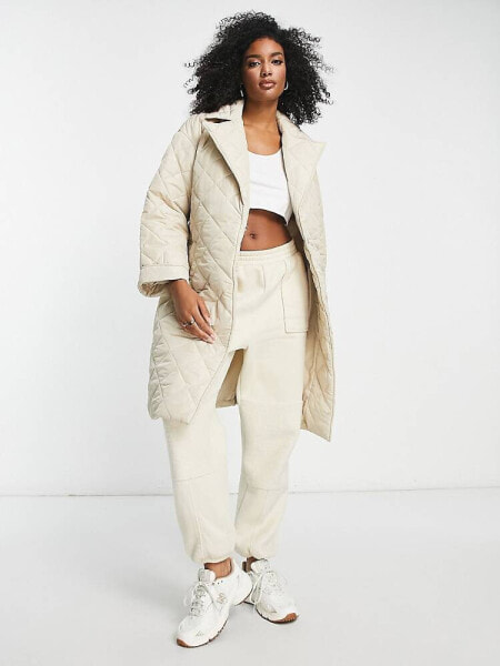 Vila quilted tie waist jacket in cream