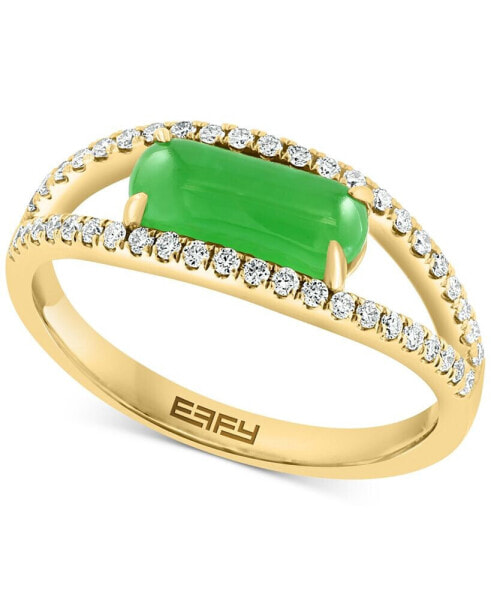 EFFY® Dyed Green Jade & Diamond (1/4 ct. t.w.) Openwork Ring in 14k Gold
