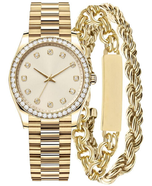 Women's Gold-Tone Bracelet Watch Gift Set 46mm