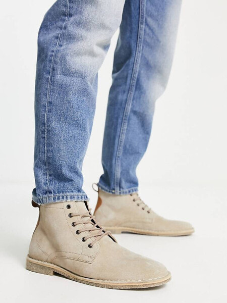 ASOS DESIGN desert boots in stone suede with leather detail