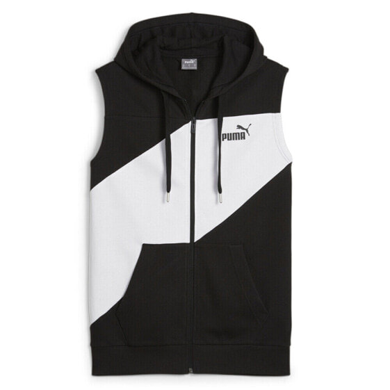 Puma Power Colorblock Sleeveless Full Zip Hoodie Mens Black Casual Athletic Oute