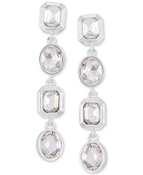 Silver-Tone Square & Oval Crystal Linear Drop Earrings